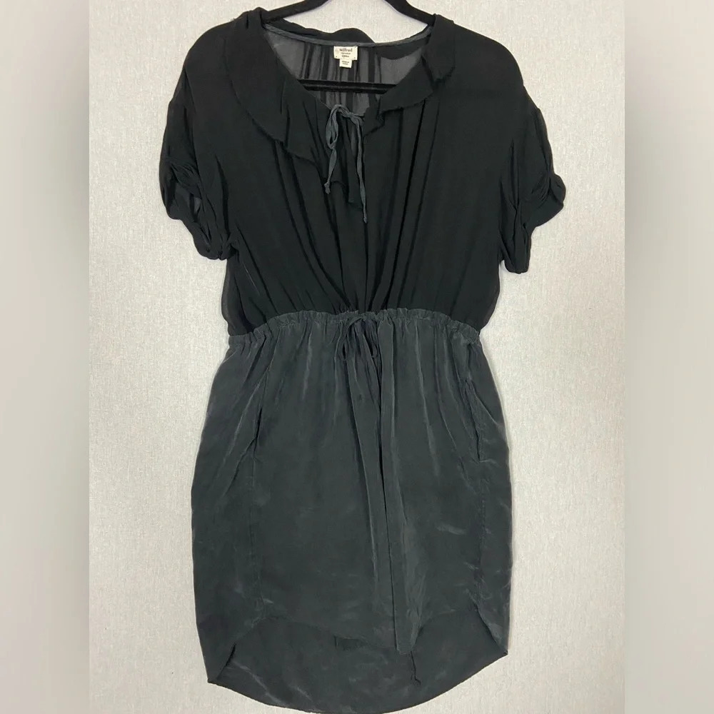Wilfred Aritzia Black 100% Silk Chiffon Ruffle String Tie Maxi Dress Size S
